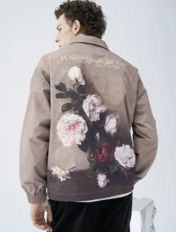 Discount Painted Flowers Windbreaker Jacket Jackets