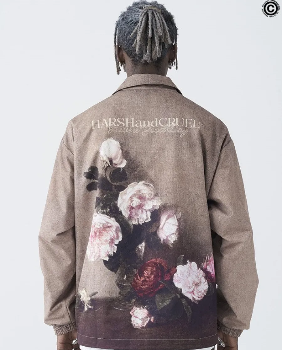 Discount Painted Flowers Windbreaker Jacket Jackets