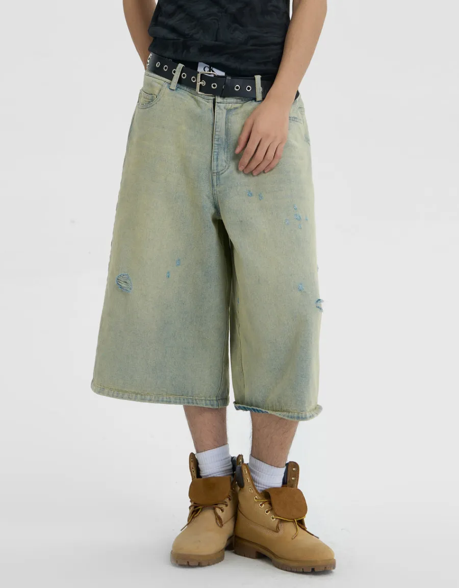 Online Capri Cut Light Wash Denim Shorts Shorts