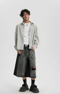 Outlet Ripped Grunge Capri Cut Denim Shorts Shorts