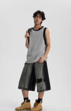 Outlet Ripped Grunge Capri Cut Denim Shorts Shorts