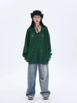 New Distressed Striped Zip Jacket Hoodies