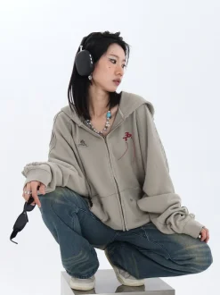 New Distressed Striped Zip Jacket Hoodies