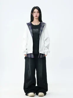 Online Layered Plaid Lined Zip Jacket Jackets | Hoodies