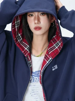 Online Layered Plaid Lined Zip Jacket Jackets | Hoodies