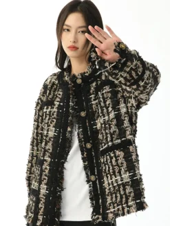 Outlet Retro Tweed Plaid Jacket Jackets