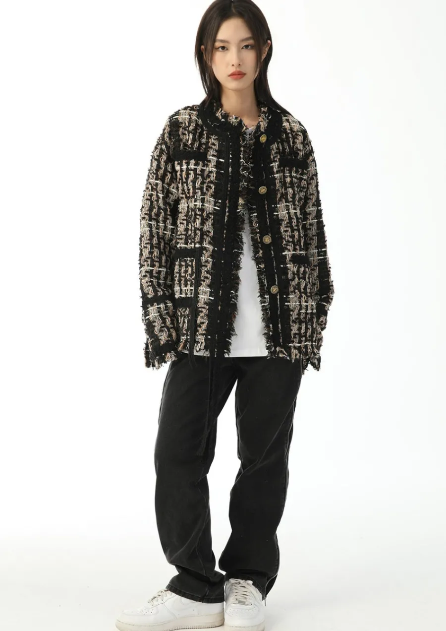 Outlet Retro Tweed Plaid Jacket Jackets