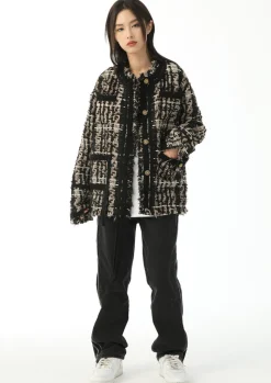 Outlet Retro Tweed Plaid Jacket Jackets