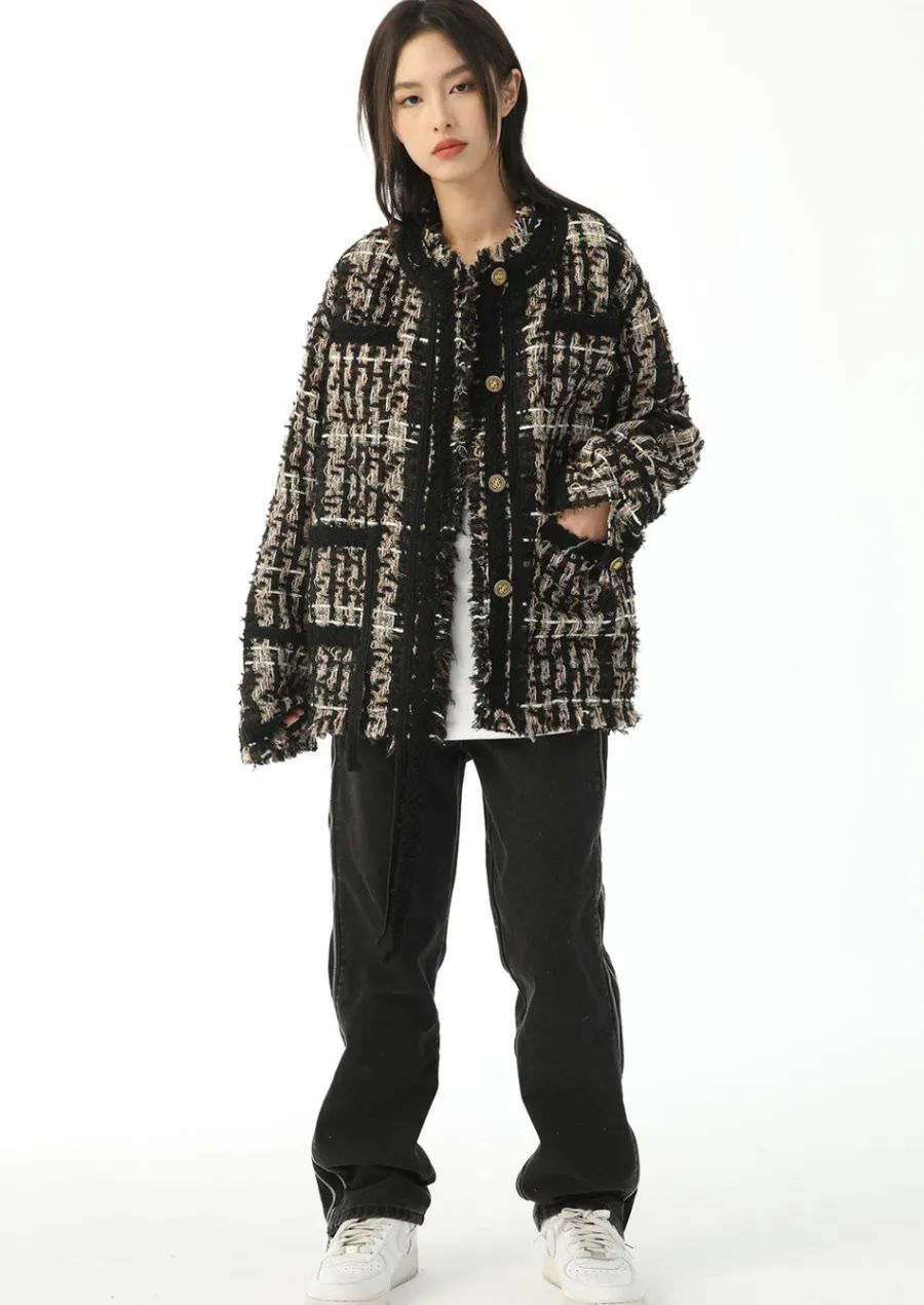 Outlet Retro Tweed Plaid Jacket Jackets