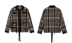 Outlet Retro Tweed Plaid Jacket Jackets