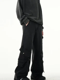 Fashion MADWITCH Kuro Denim Strap Cargo Pants Pants
