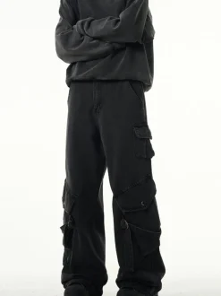 Fashion MADWITCH Kuro Denim Strap Cargo Pants Pants