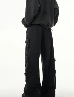 Fashion MADWITCH Kuro Denim Strap Cargo Pants Pants
