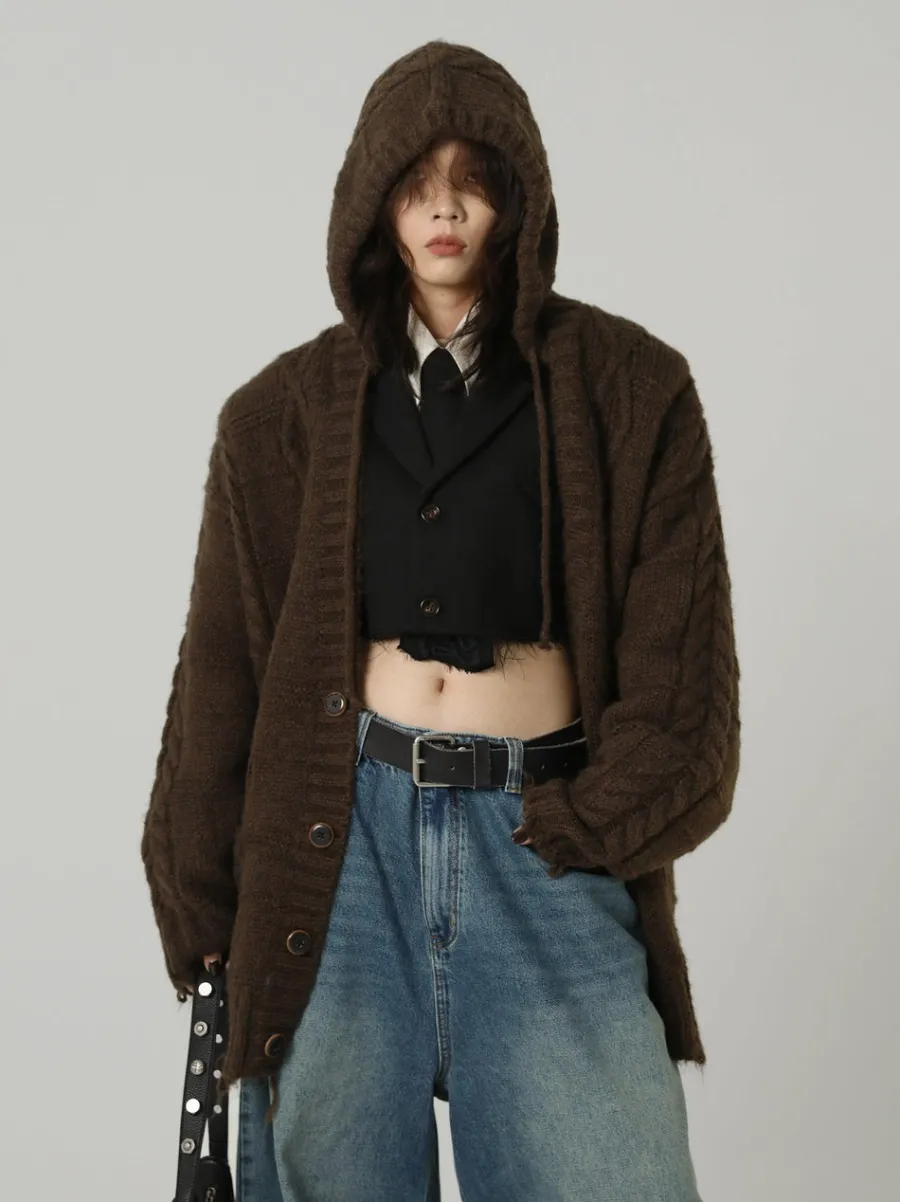 Clearance Edith Knit Hooded Cardigan Sweaters