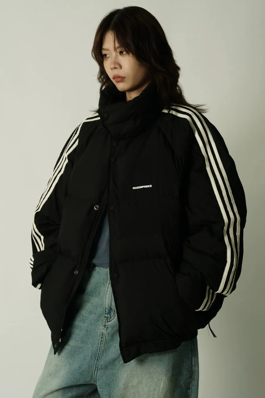 Discount Striped Puffer Jacket Jackets