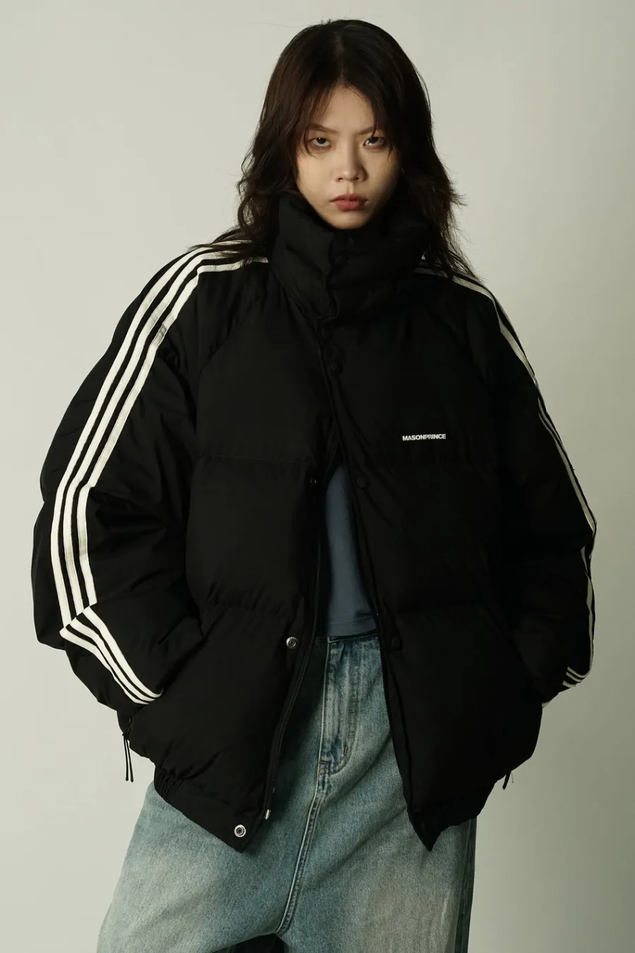 Discount Striped Puffer Jacket Jackets