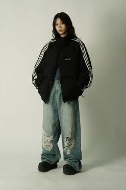 Discount Striped Puffer Jacket Jackets