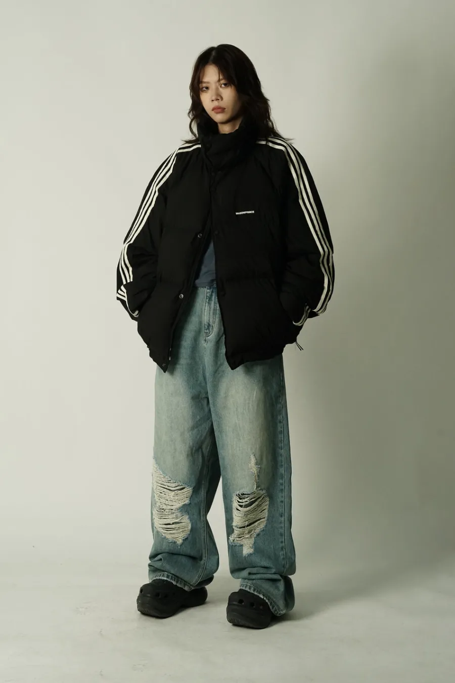 Discount Striped Puffer Jacket Jackets