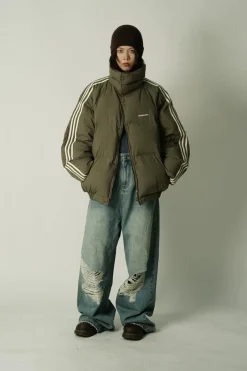 Discount Striped Puffer Jacket Jackets