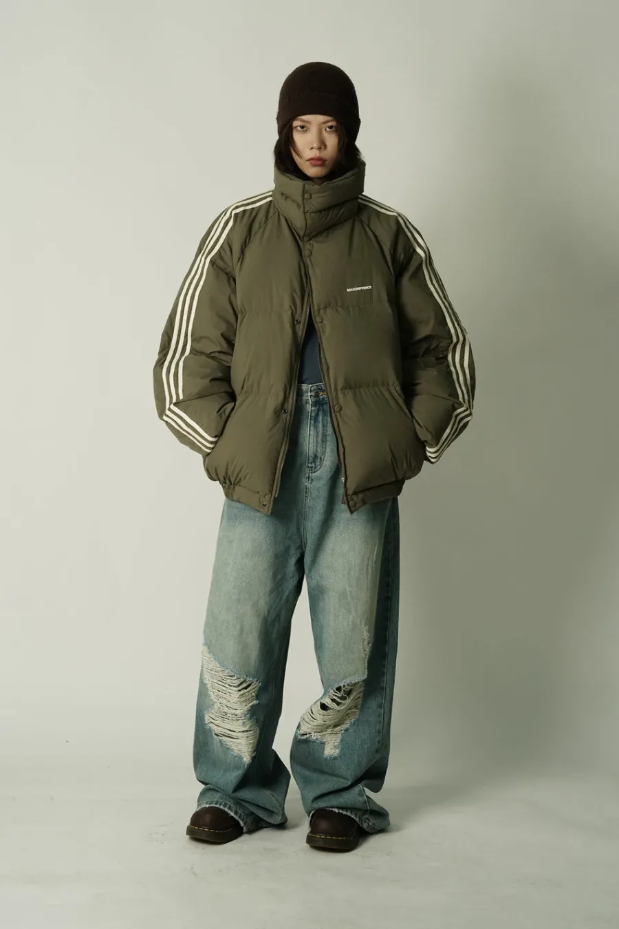 Discount Striped Puffer Jacket Jackets
