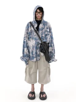 Clearance Distressed Horizon Hooded Flannel Jacket Jackets