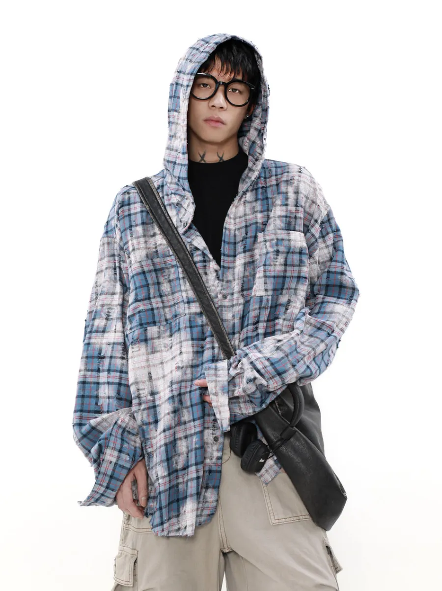 Clearance Distressed Horizon Hooded Flannel Jacket Jackets