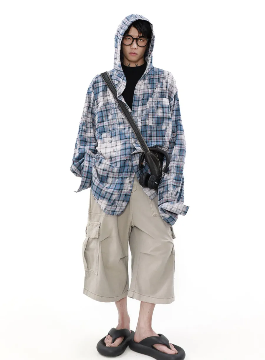 Clearance Distressed Horizon Hooded Flannel Jacket Jackets