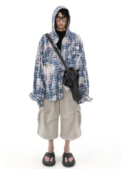 Clearance Distressed Horizon Hooded Flannel Jacket Jackets