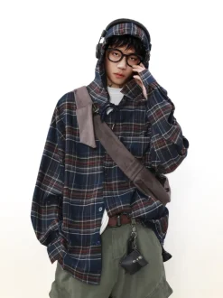 Outlet Shadow Plaid Hooded Flannel Jacket Jackets