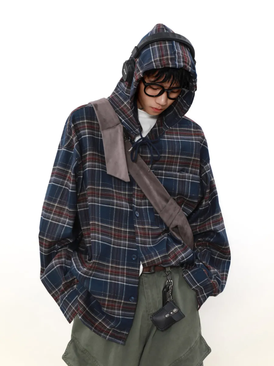 Outlet Shadow Plaid Hooded Flannel Jacket Jackets