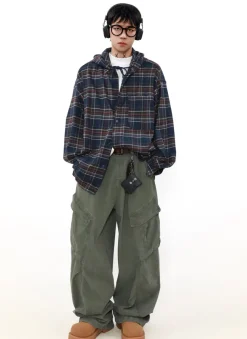 Outlet Shadow Plaid Hooded Flannel Jacket Jackets