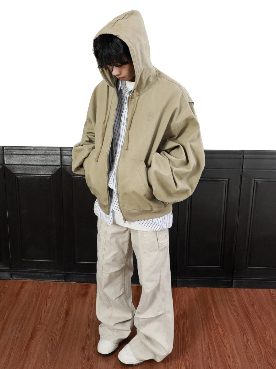 Clearance Vintage Washed Embroidered Silohuette Zip Jacket Jackets