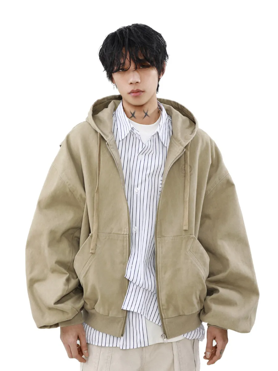Clearance Vintage Washed Embroidered Silohuette Zip Jacket Jackets