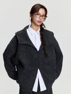 Hot Mohair Double Zipped Hooded Sweater Sweaters | Jackets