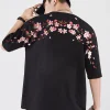 Fashion Sakura Flowers Embroidered Tee T-Shirts