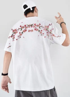 Fashion Sakura Flowers Embroidered Tee T-Shirts