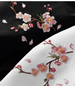 Fashion Sakura Flowers Embroidered Tee T-Shirts