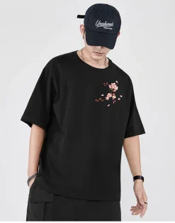 Fashion Sakura Flowers Embroidered Tee T-Shirts