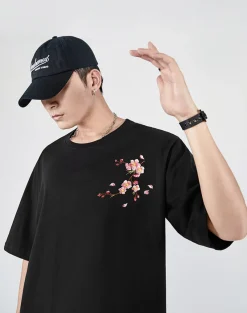 Fashion Sakura Flowers Embroidered Tee T-Shirts
