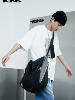 Clearance Washed Denim Distressed Messenger Bag Accessories