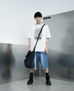 Clearance Washed Denim Distressed Messenger Bag Accessories