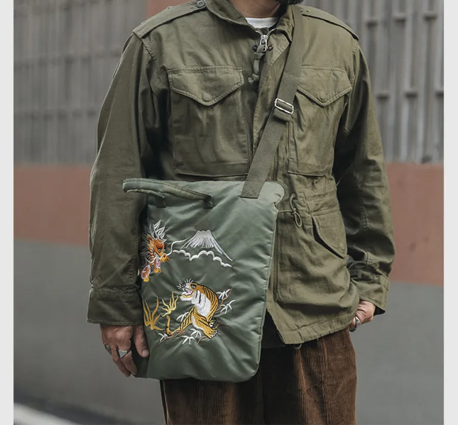 Online Vintage Style "Yokosuka" Embroidered Nylon Bag Accessories