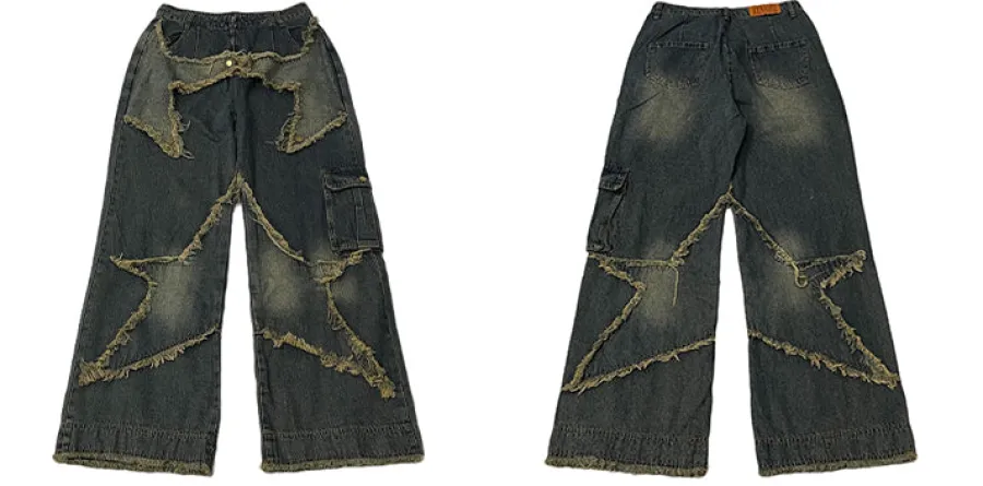 New Raw Edge Star Stitched Jeans Jeans