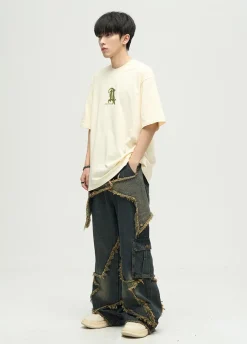 New Raw Edge Star Stitched Jeans Jeans