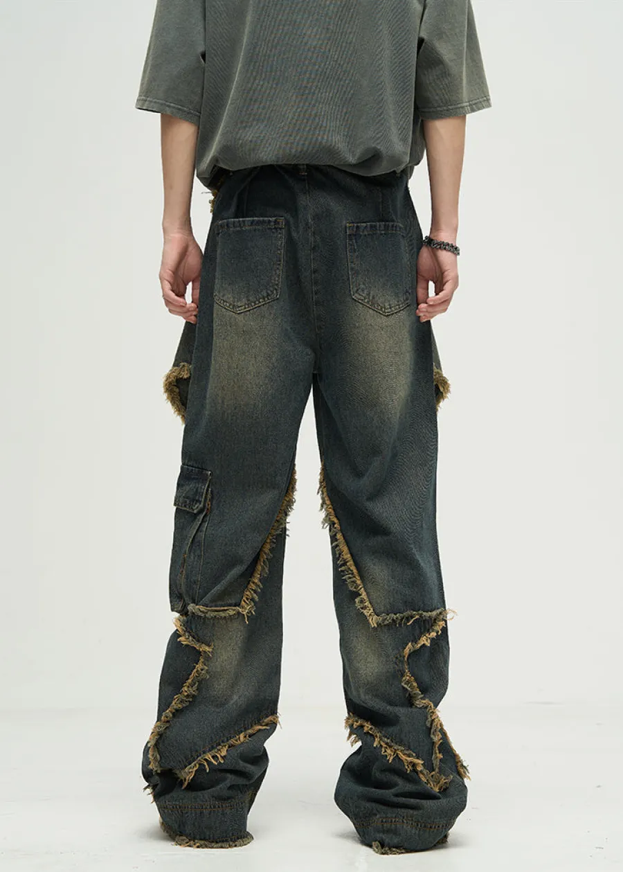 New Raw Edge Star Stitched Jeans Jeans