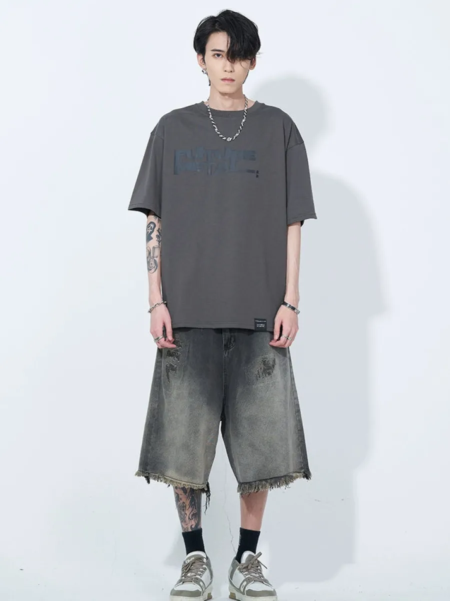 Fashion Vintage Raw Edge Denim Shorts Shorts