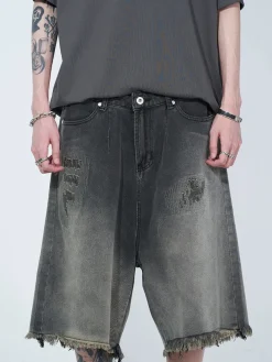 Fashion Vintage Raw Edge Denim Shorts Shorts