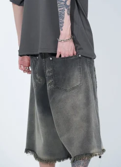 Fashion Vintage Raw Edge Denim Shorts Shorts