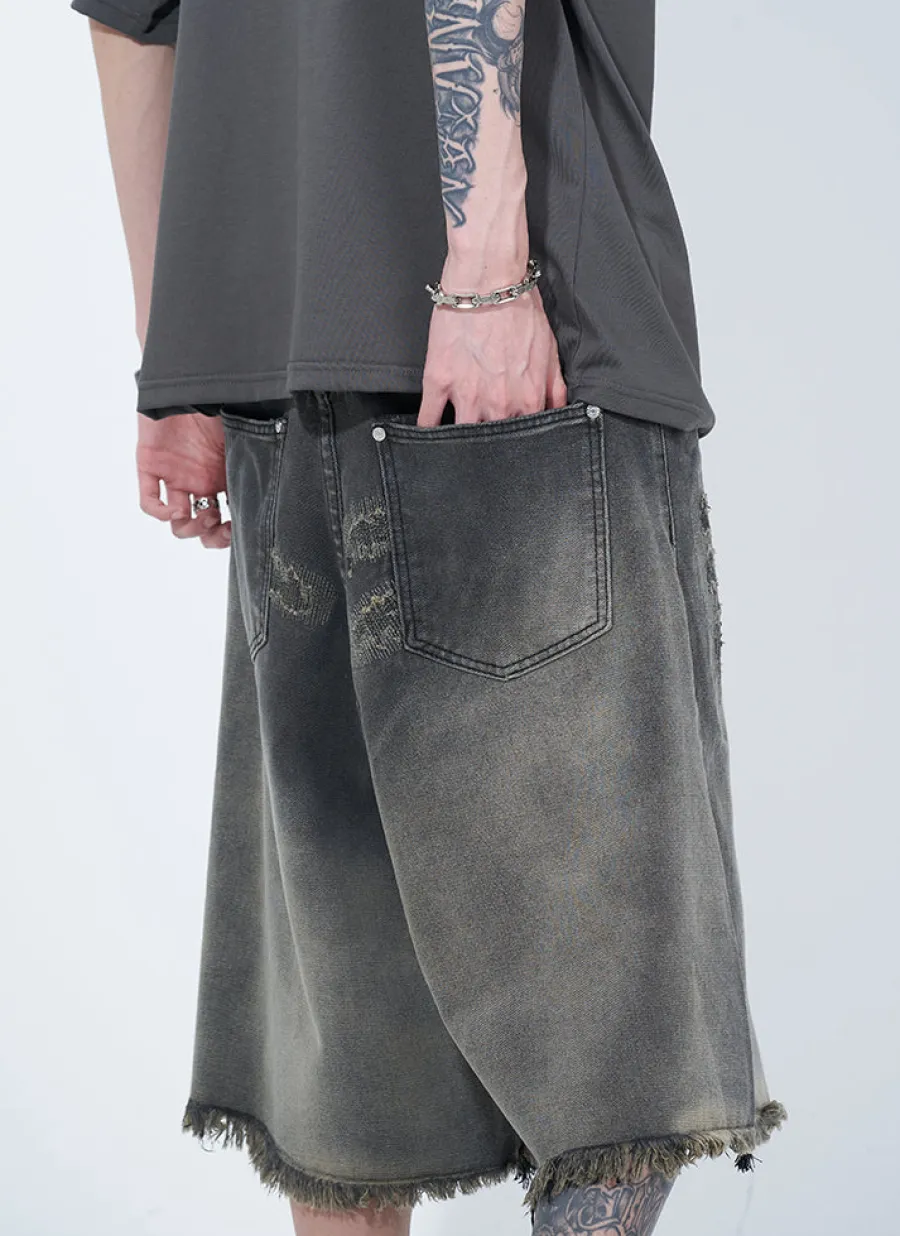 Fashion Vintage Raw Edge Denim Shorts Shorts