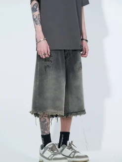 Fashion Vintage Raw Edge Denim Shorts Shorts